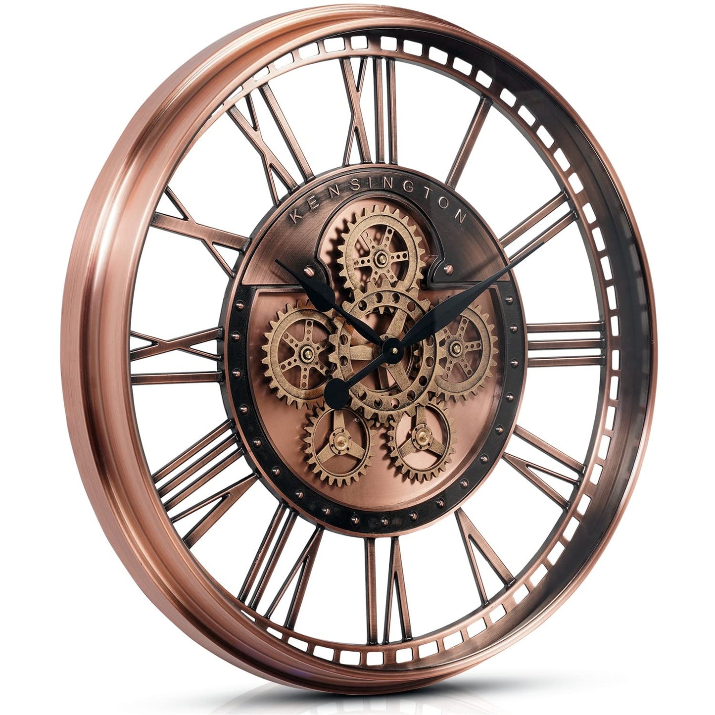 CLXEAST Oversized Moving Gears Wall Clock,Industrial Rustic Vintage Rose Gold Silent Wall Clock for Modern Farmhouse Living Room Decor, Bronze Copper (28 Inch)