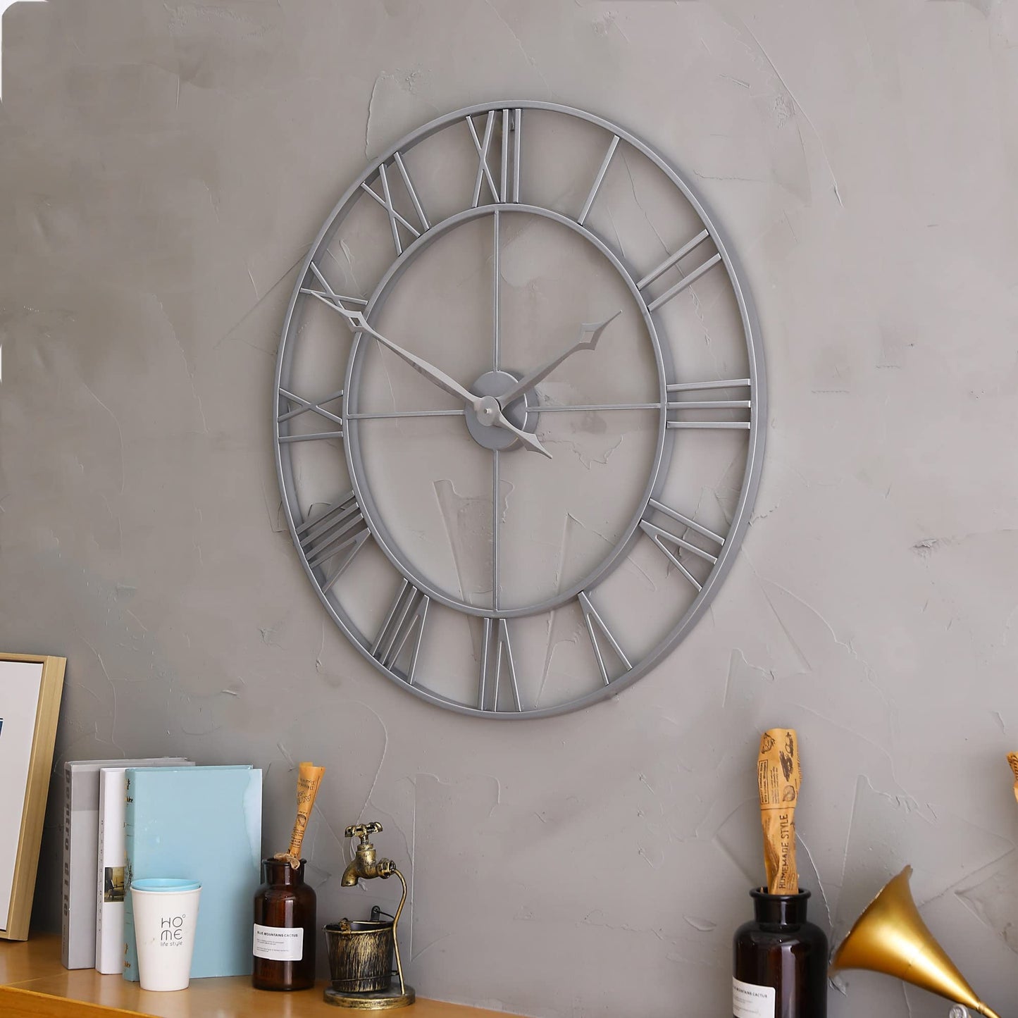 CLXEAST Large Modern Wall Clock, 30 Inch Wall Clock ,Oversized Big Roman Numeral Metal Wall Clock,Silent Non-Ticking Quartz Clocks for Living Room Decor,Office, Silver