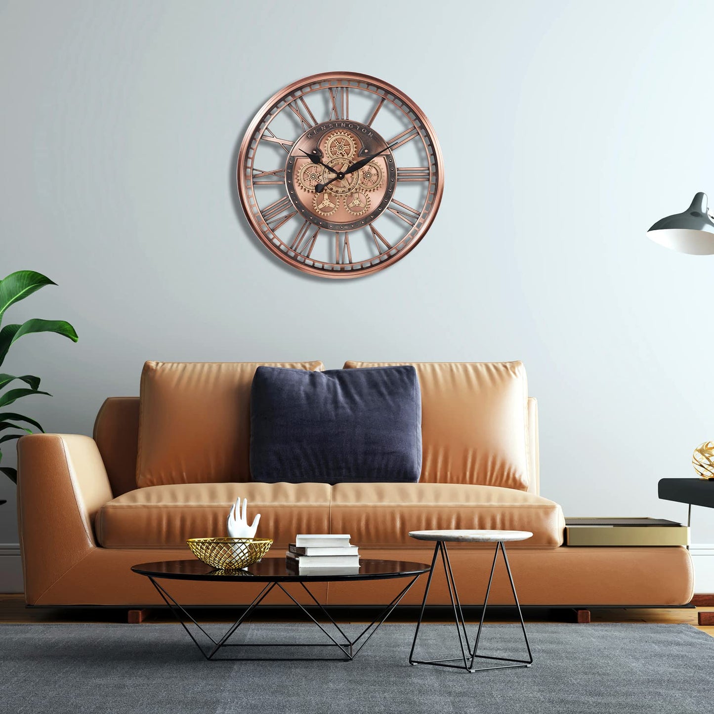 CLXEAST Oversized Moving Gears Wall Clock,Industrial Rustic Vintage Rose Gold Silent Wall Clock for Modern Farmhouse Living Room Decor, Bronze Copper (28 Inch)