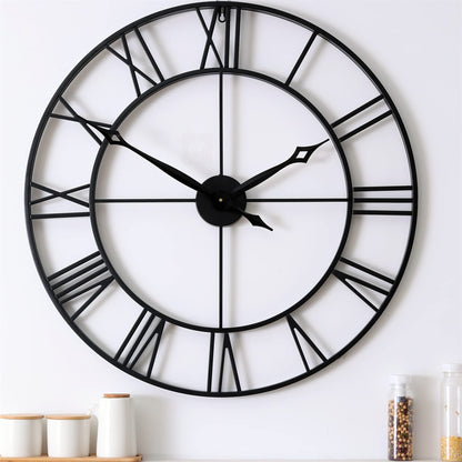 CLXEAST 30 Inch Large Wall Clock Modern, Oversized Roman Numeral Decorative Art Metal Wall Clock, Indoor Silent Clock for Living Room Decor,Fireplace ,Office- Black(30")