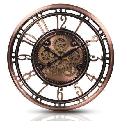 CLXEAST Large Steampunk Moving Gear Wall Clock for Living Room Decor, Modern Farmhouse Decorative Silent Wall Clocks Battery Operated,Rose Gold Copper,28 Inch