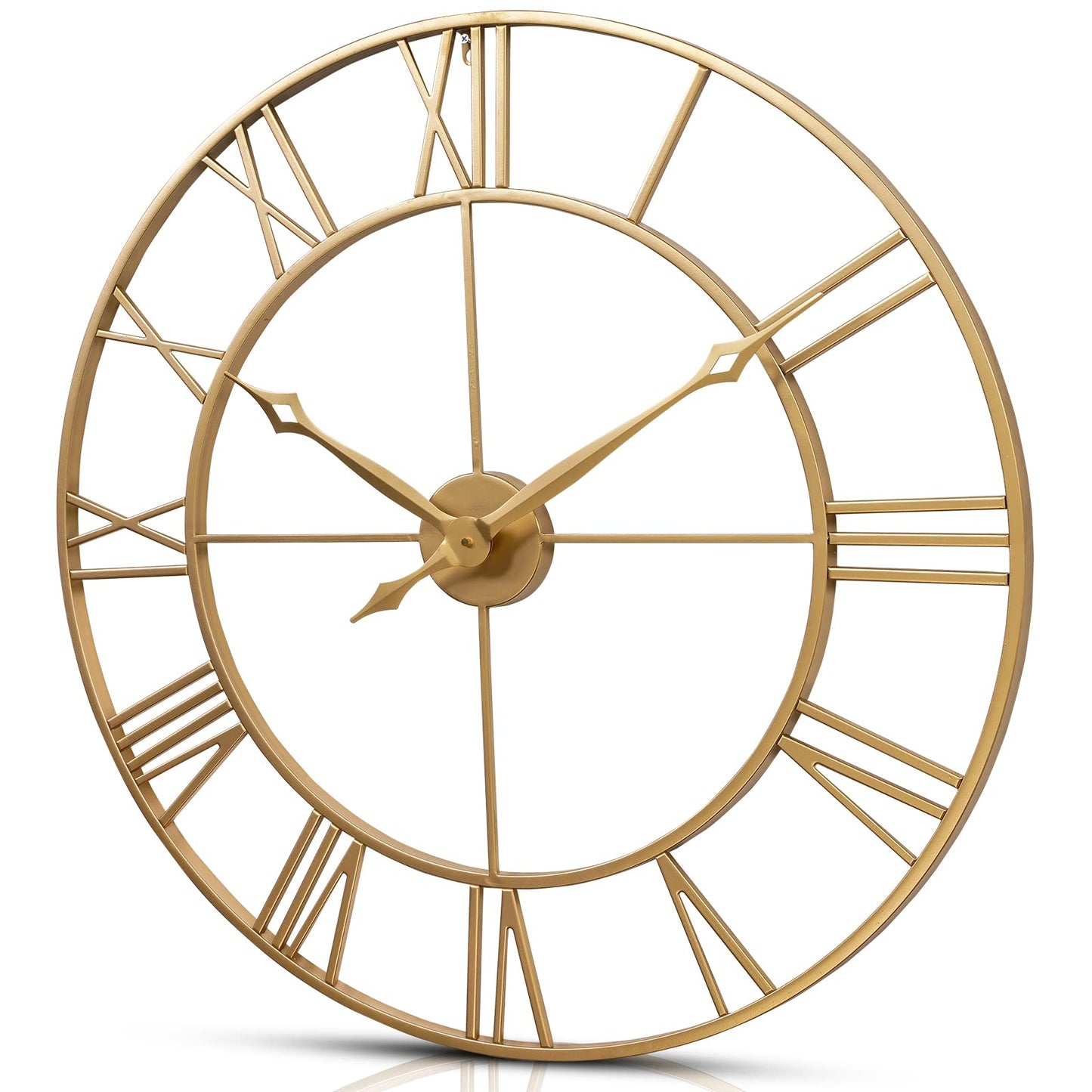 CLXEAST 30 Inch Wall Clock Gold,Large Metal Wall Clock Modern, Big Roman Numeral Silent Non Ticking Wall Clock for Living Room Decor, Office