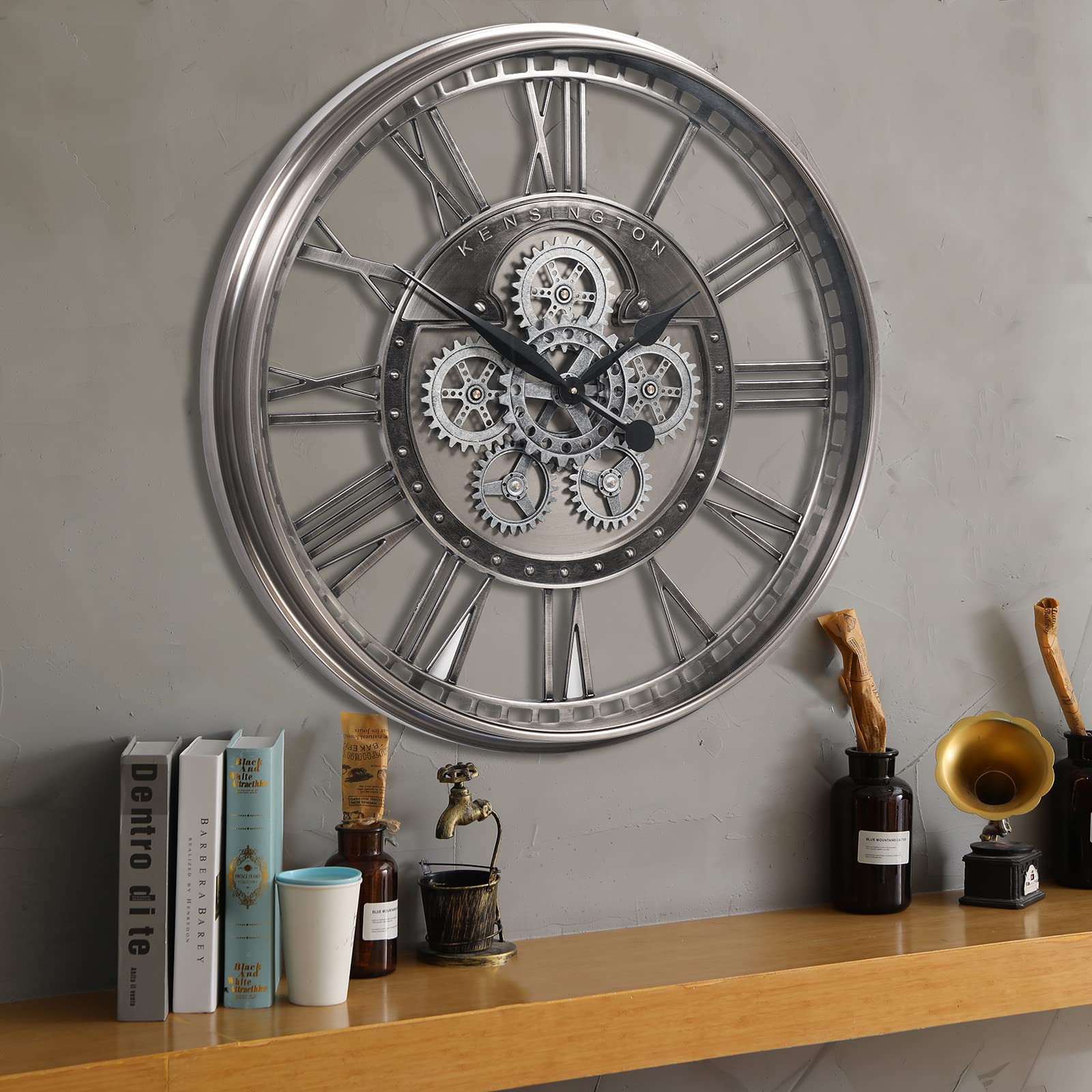 AYRELY® 25 Inch Decorative Moving Gear Large Wall Clock for Modern Living  Room Decor, Oversized Industrial Wall Clock with Steampunk Gears, Big  Numerals Iron Metal Wall Clock for Office, Copper Decor 