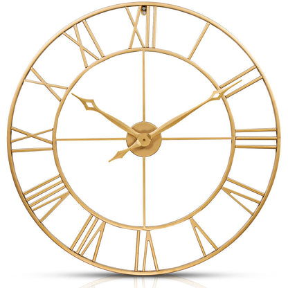 CLXEAST 30 Inch Wall Clock Gold,Large Metal Wall Clock Modern, Big Roman Numeral Silent Non Ticking Wall Clock for Living Room Decor, Office