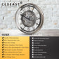 CLXEAST Large Wall Clock with Real Moving Gears, Industrial Steampunk Decor Decorative Big Modern Metal Silent Clock for Living Room Decor, Office, Arabic Numerals, Gunmetal Silver (21 Inch)