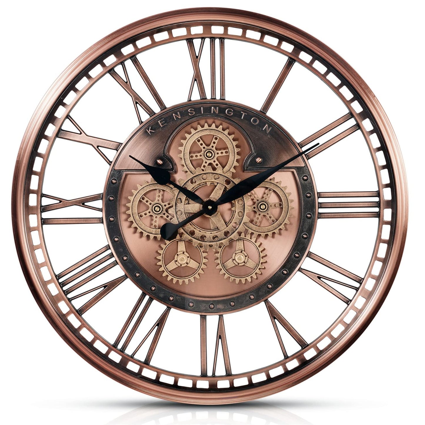 CLXEAST Oversized Moving Gears Wall Clock,Industrial Rustic Vintage Rose Gold Silent Wall Clock for Modern Farmhouse Living Room Decor, Bronze Copper (28 Inch)