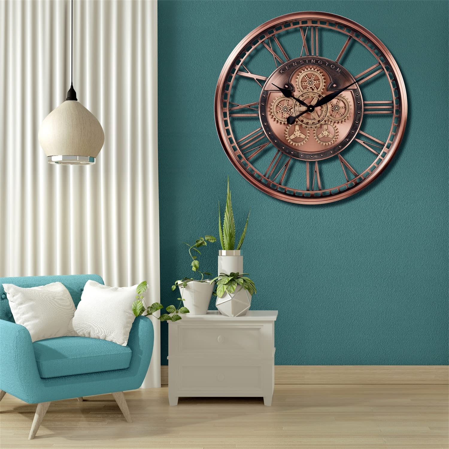 CLXEAST Oversized Moving Gears Wall Clock,Industrial Rustic Vintage Rose  Gold Silent Wall Clock for Modern Farmhouse Living Room Decor, Bronze  Copper ...