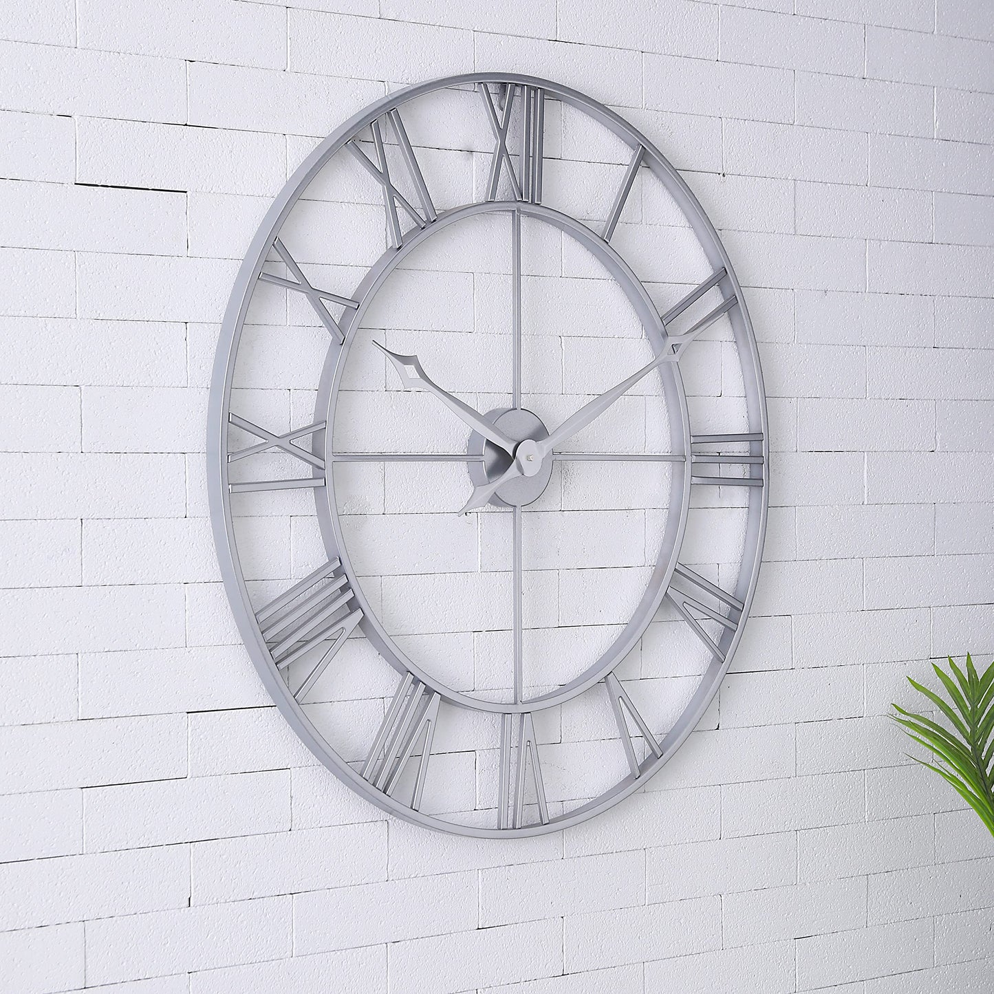 CLXEAST Large Modern Wall Clock, 30 Inch Wall Clock ,Oversized Big Roman Numeral Metal Wall Clock,Silent Non-Ticking Quartz Clocks for Living Room Decor,Office, Silver