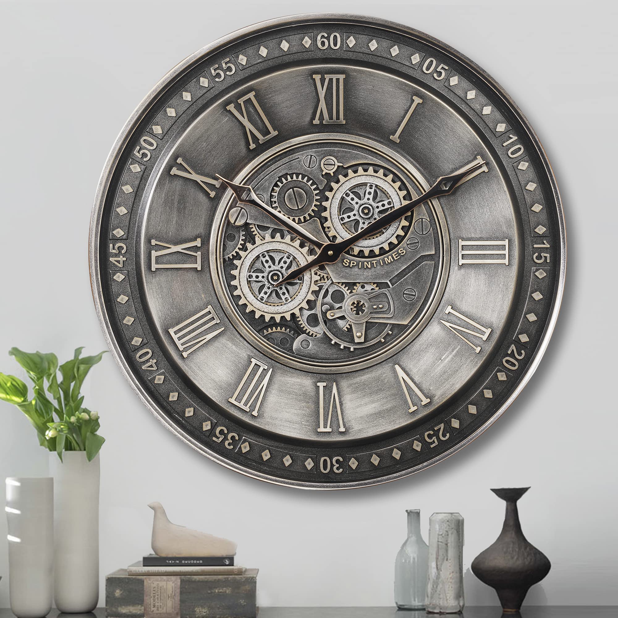 Large Wall Clock,Silent Roman Numerals Bedroom Wall Clock Christmas Gift,Oversized Metal fashion Handmade Office Wall Hanging Decor Livingroom Clock