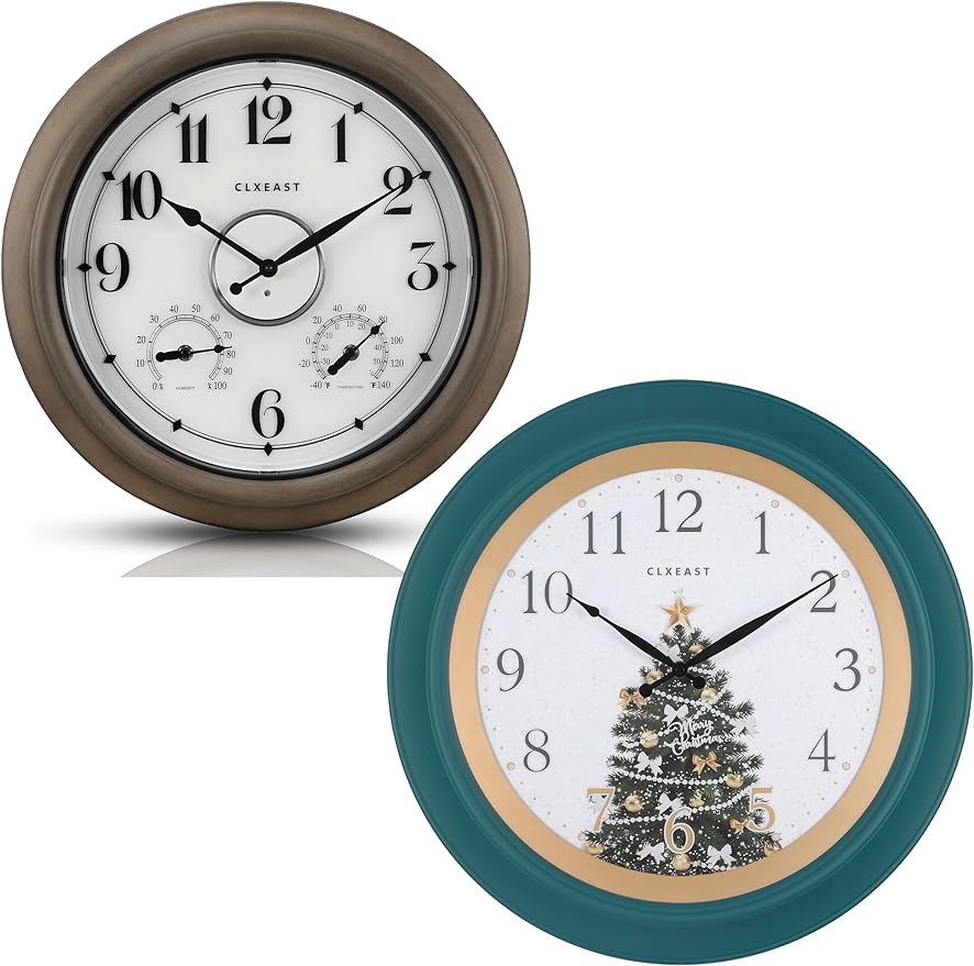 CLXEAST Illuminated Outdoor Clocks Waterproof 18 Inch with Smart Sensor+8 Inch Illuminated Teal Wall Clock for Christmas Decorations, Lighted Wall Clock with Smart Sensor, Clocks for Modern Farmhouse