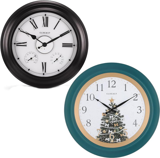 CLXEAST Illuminated Outdoor Indoor Metal Clocks Waterproof 24 inch+18 Inch Illuminated Teal Wall Clock for Christmas Decorations, Lighted Wall Clocks with Smart Sensor, Night Light Clocks for Modern