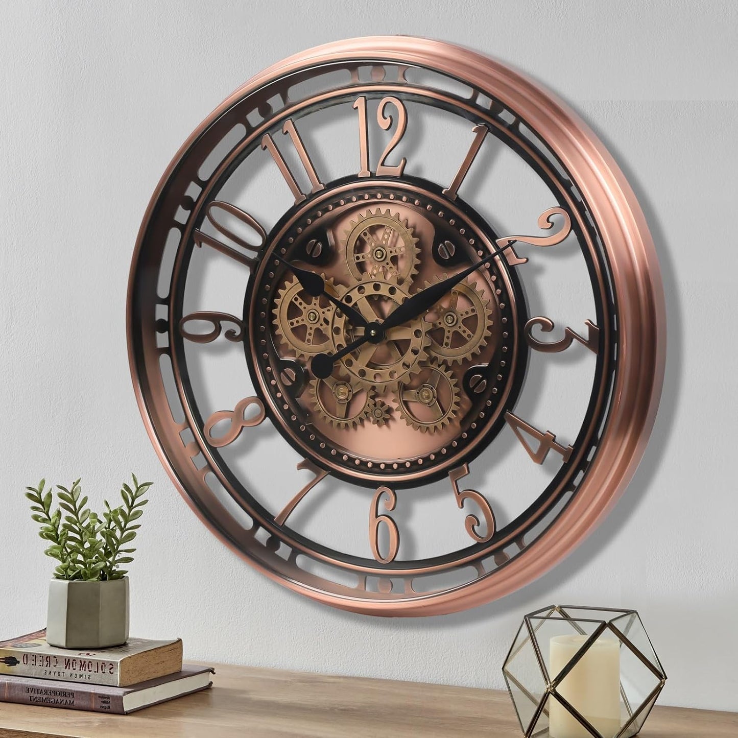 CLXEAST Original Real Moving Gear Wall Clock Modern,Industrial Steampunk Big Wall Clock for Farmhouse Living Room Decor+Waterproof Outdoor Indoor Table Clocks for Bathroom