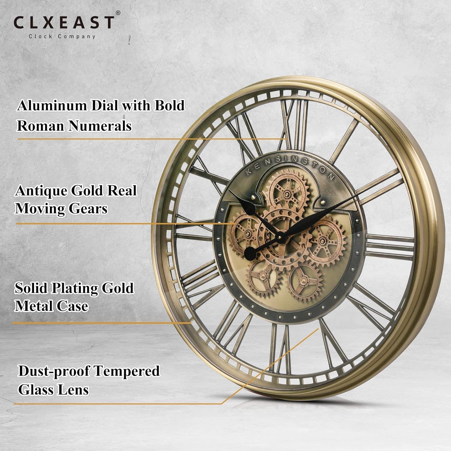 CLXEAST Original Real Moving Gear Wall Clock Modern,Industrial Steampunk Big Wall Clock for Farmhouse Living Room Decor+Waterproof Outdoor Indoor Table Clocks for Bathroom