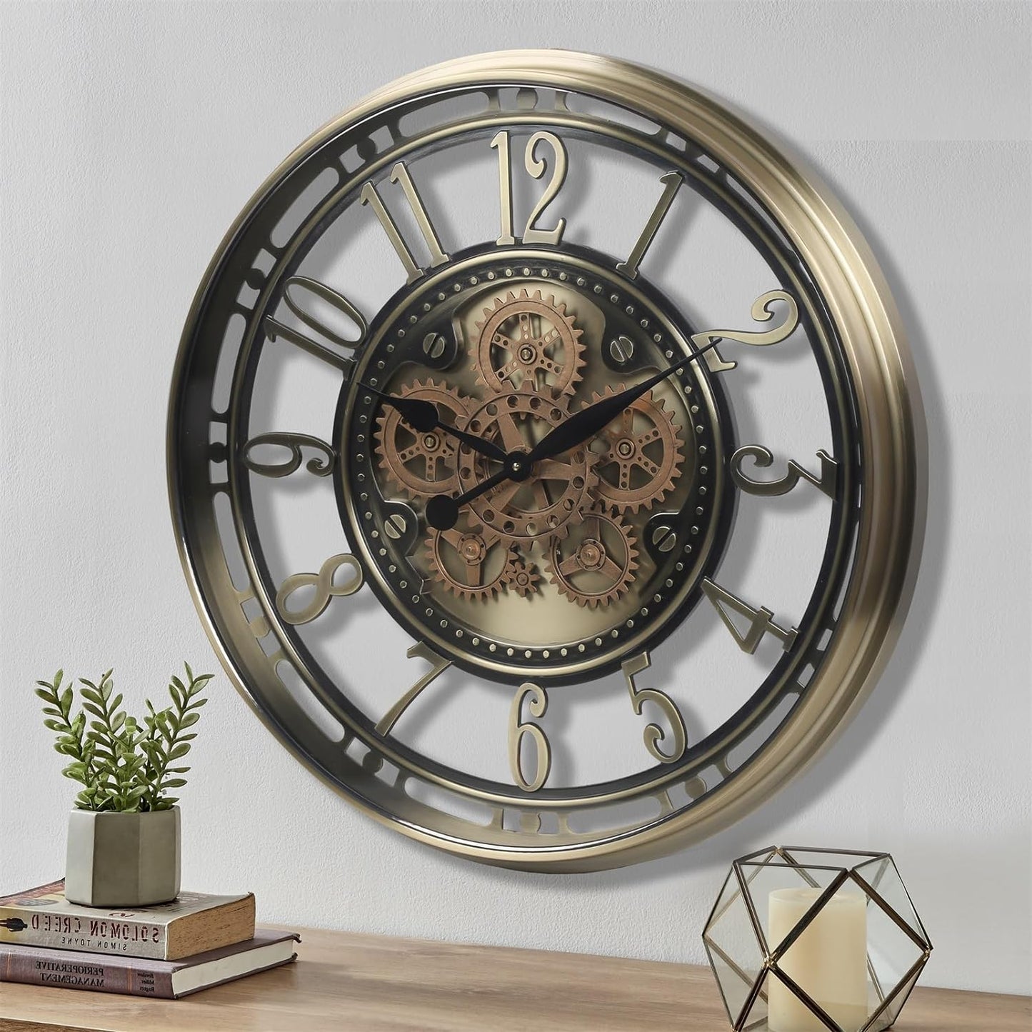 CLXEAST Original Real Moving Gear Wall Clock Modern,Industrial Steampunk Big Wall Clock for Farmhouse Living Room Decor+Waterproof Outdoor Indoor Table Clocks for Bathroom